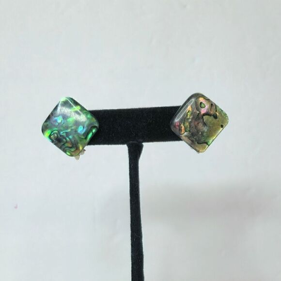 5/$25 Vintage square Paua shell earrings - Picture 1 of 8